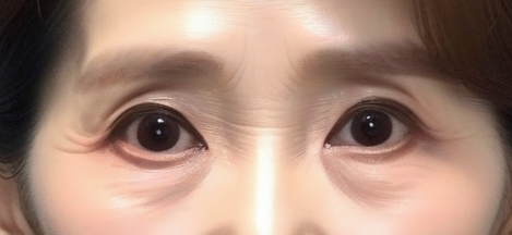 노화로 인해서 눈썹이 낮아서 미간수평주름이 많아지고 눈밑이 불룩해지면서 눈밑애교살이 잘 안보이는 상태