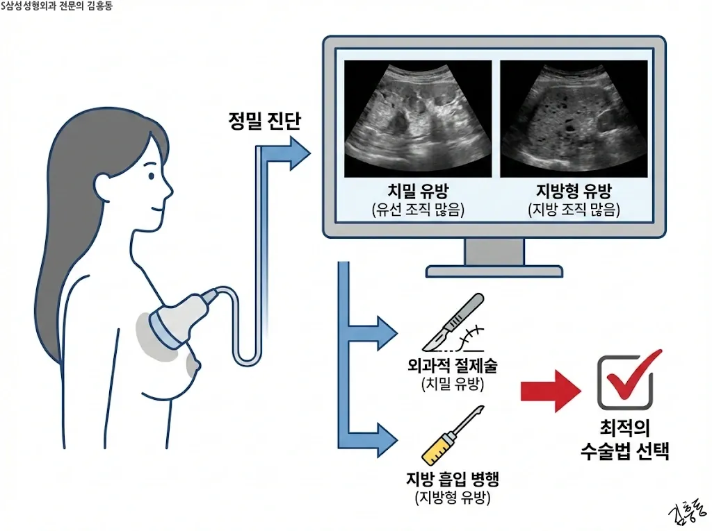 수술 전 유방 초음파를 통한 조직 밀도 검사 과정
