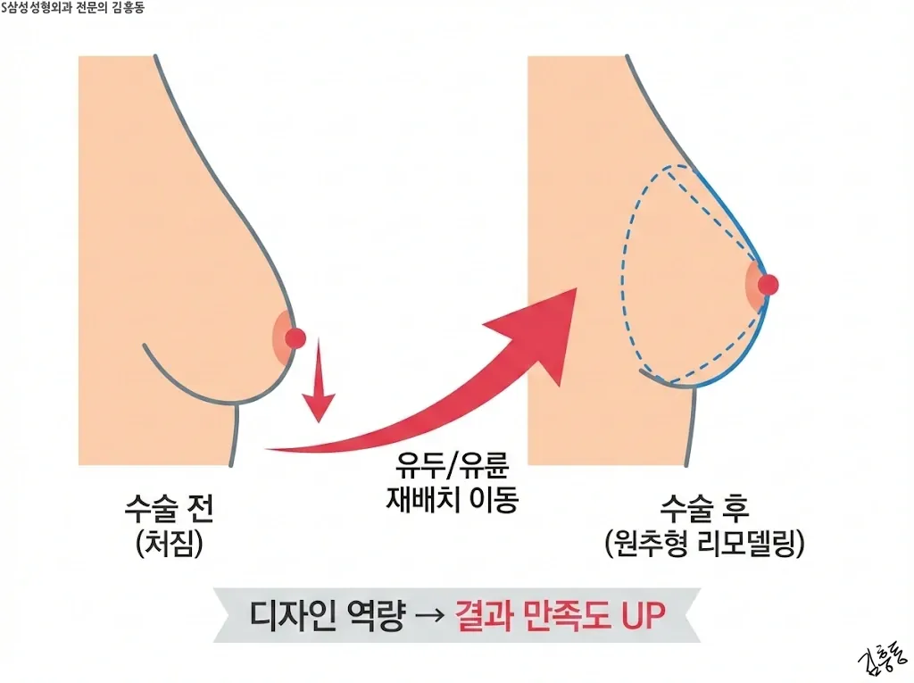 유두 위치 재배치와 가슴 모양 리모델링 디자인