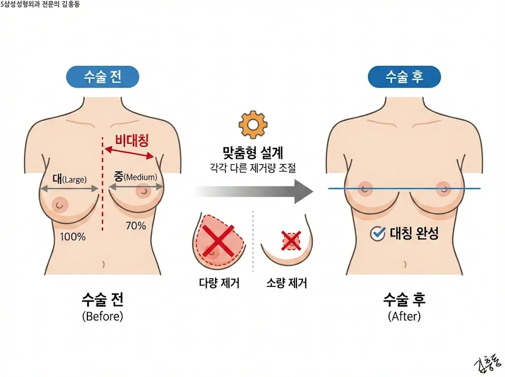 시간 경과에 따른 가슴 실루엣의 자연스러운 변화