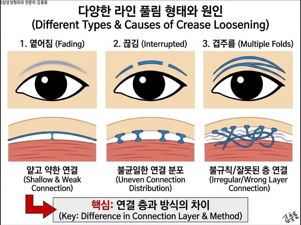 라인 풀림이 여러 형태로 보일 수 있다는 설명