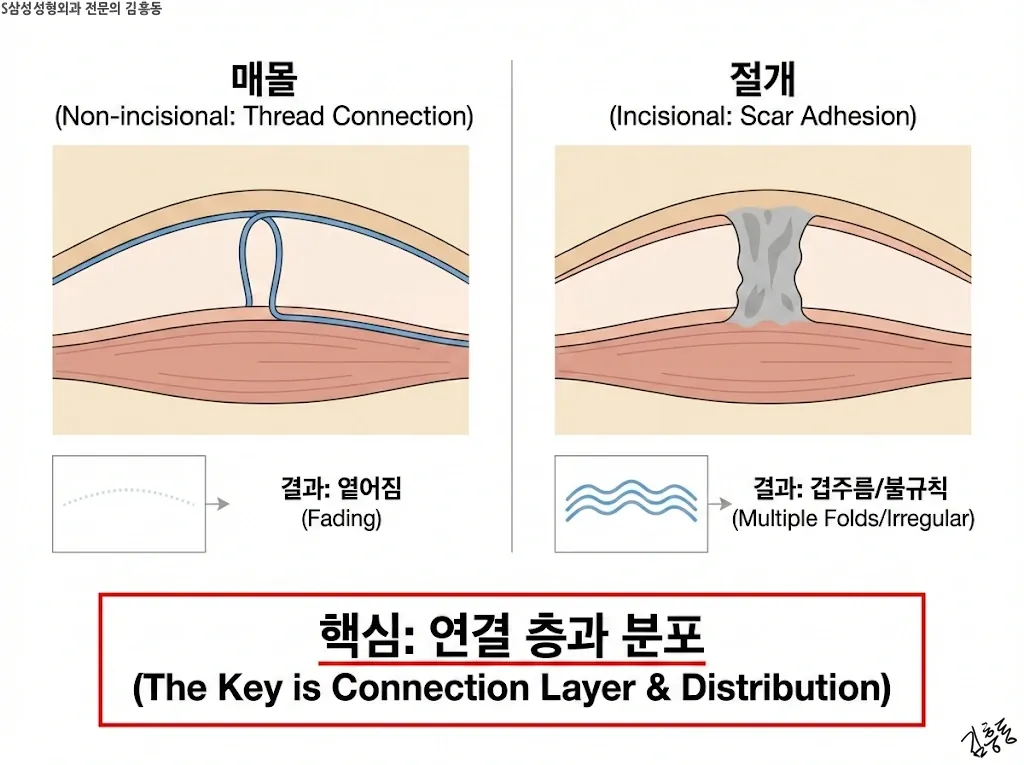 실 연결 방식과 절개 차이