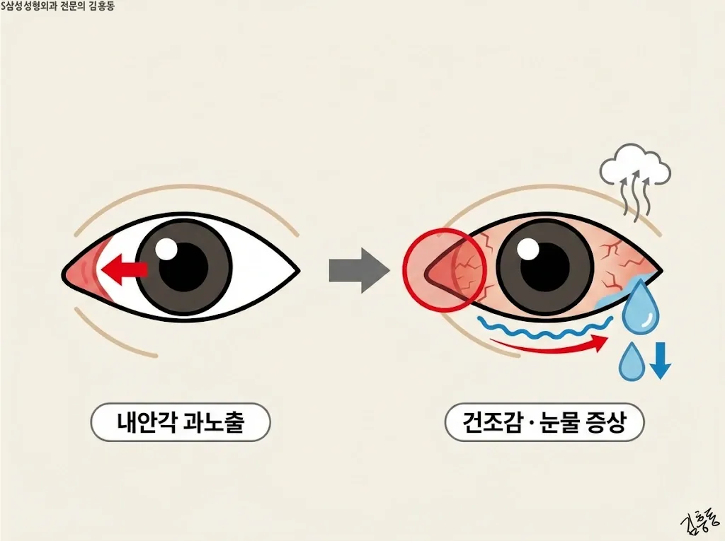 내안각 노출과 건조감·눈물 증상의 연관성