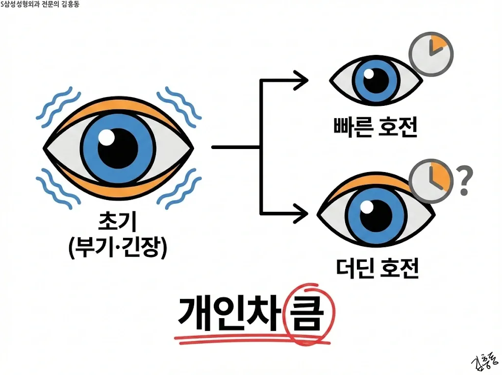 부릅뜬 인상 호전 속도의 개인차