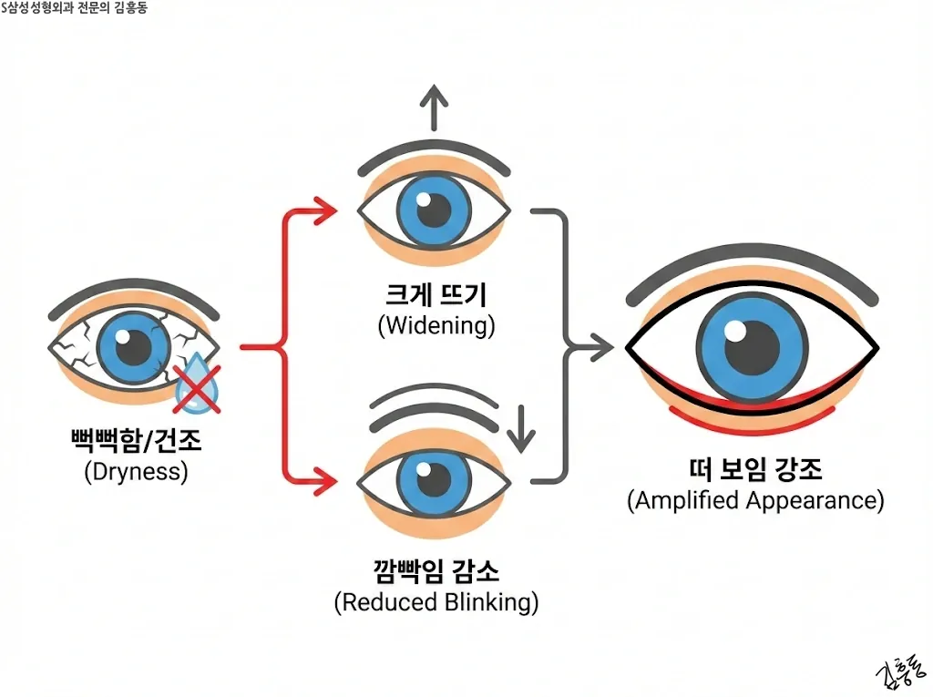 뻑뻑함과 떠 보임의 연관