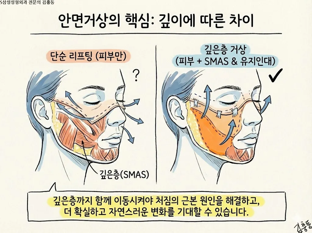 대구안면거상은 무엇을 당기는 수술인가 — 피부와 깊은층의 역할 구분