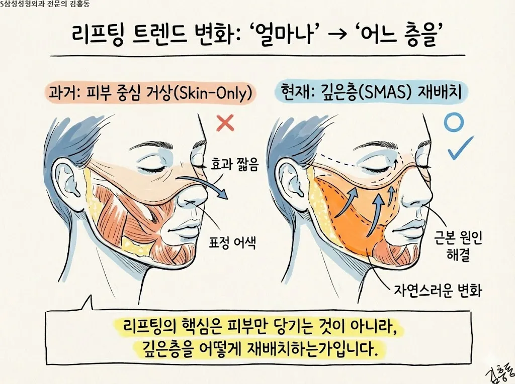 대구안면거상은 무엇을 당기는 수술인가 — 피부와 깊은층의 역할 구분