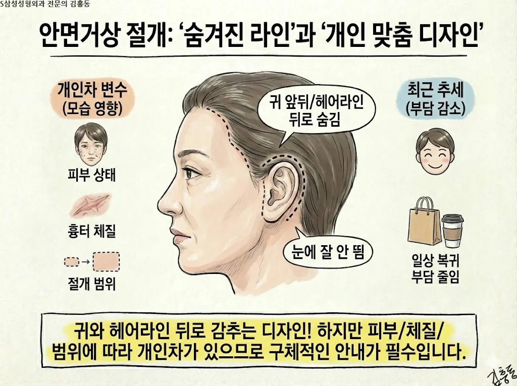 귀 뒤 디자인과 피부 상태