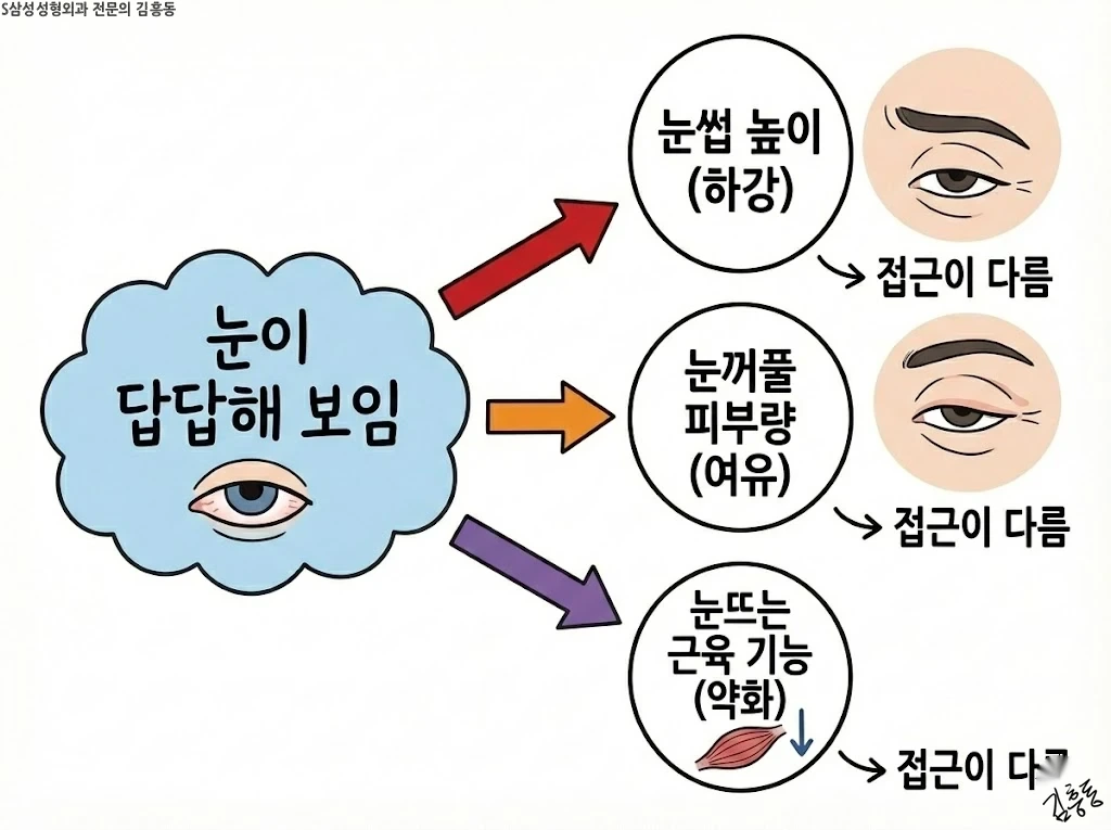 원인 3가지 눈썹 높이 피부량 근기능