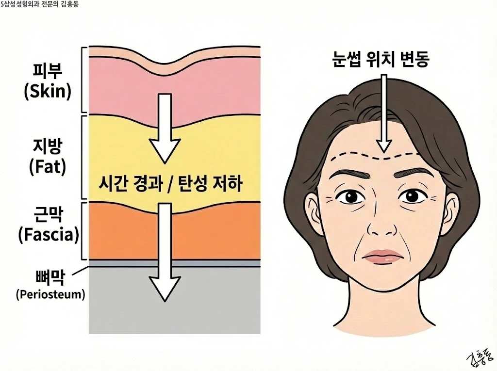 눈썹 위치를 지지하는 층 구조
