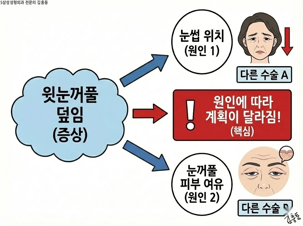 눈썹 원인과 눈꺼풀 원인의 구분 필요성
