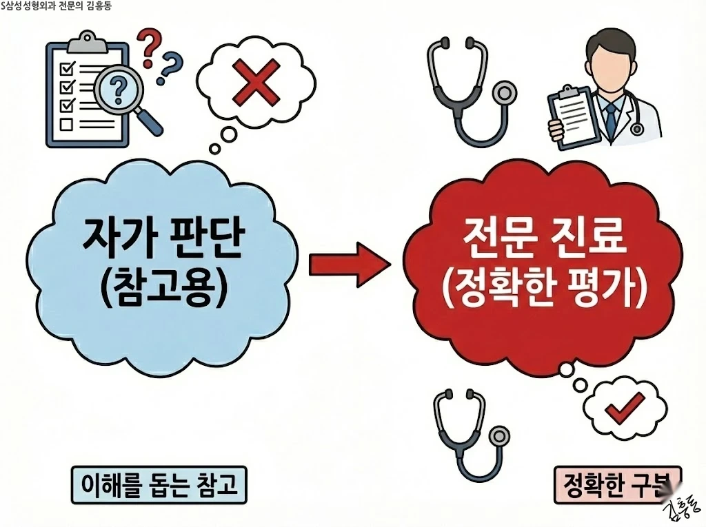 표는 참고이며 진료 평가가 필요하다는 안내