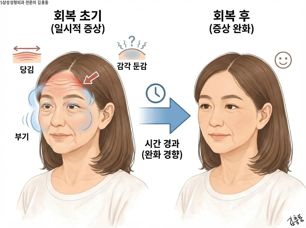 회복 중 흔히 겪는 부기 당김 감각 변화