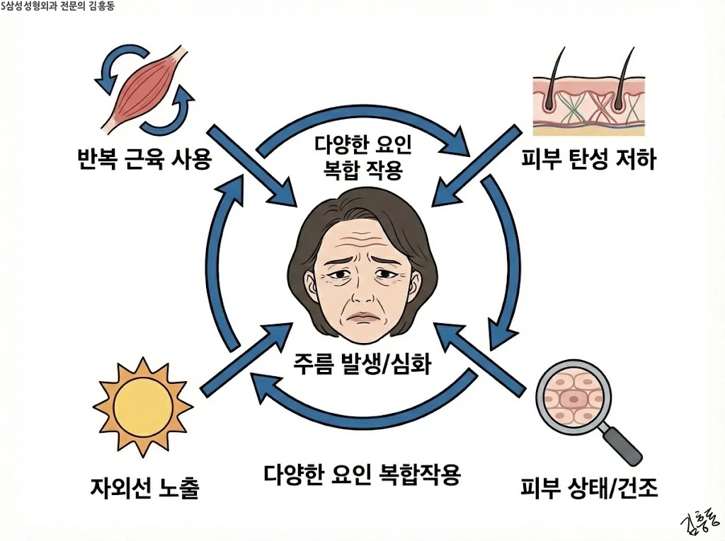 반복 사용과 다양한 요인이 주름에 관여