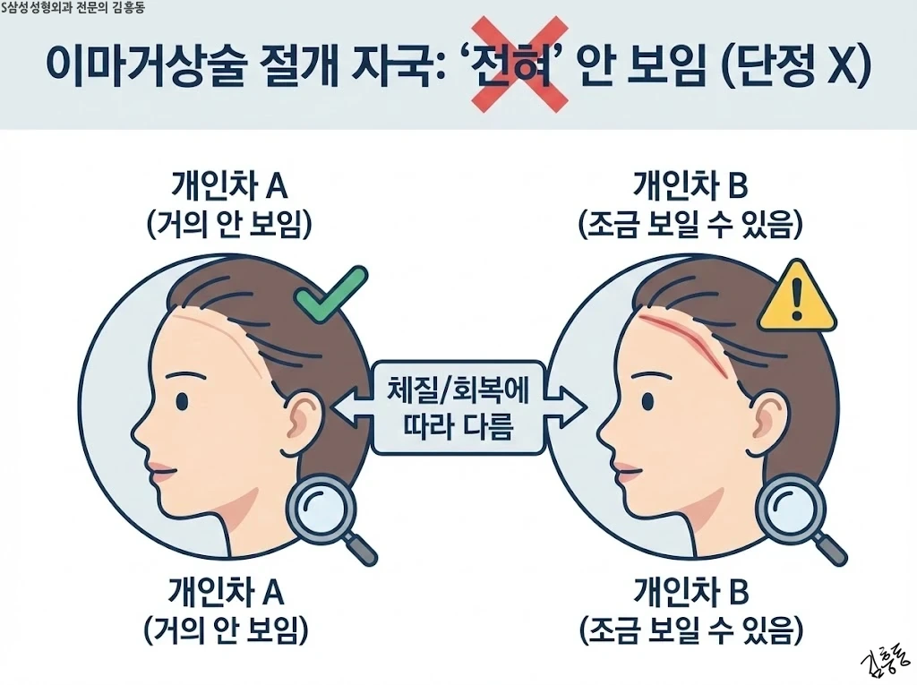 절개 자국은 개인차가 있다는 안내
