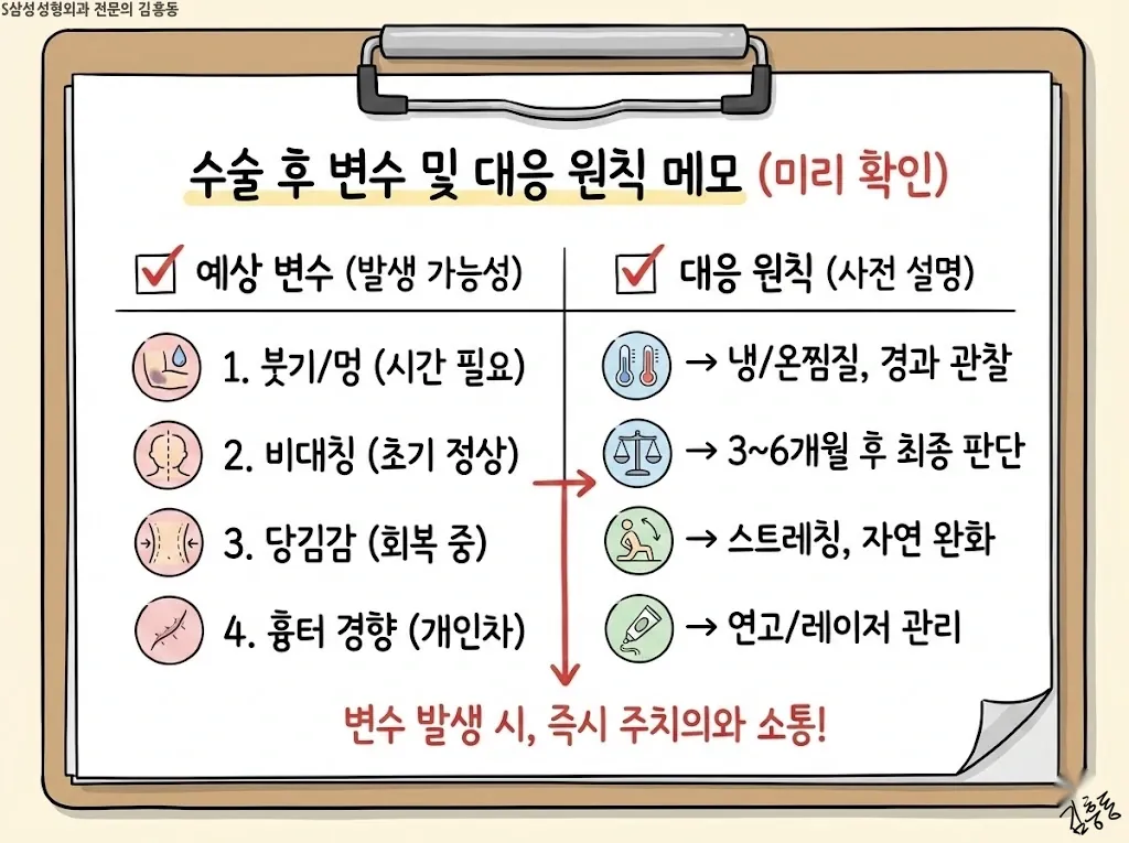 변수와 대응 원칙을 표시한 메모