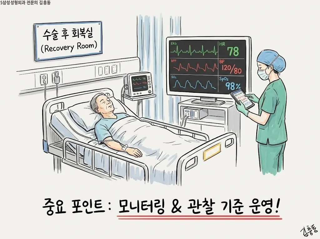 회복실 모니터링 장비가 보이는 공간