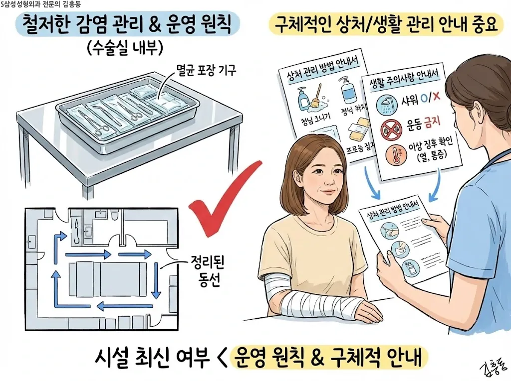 멸균 포장된 기구와 정리된 수술실 동선