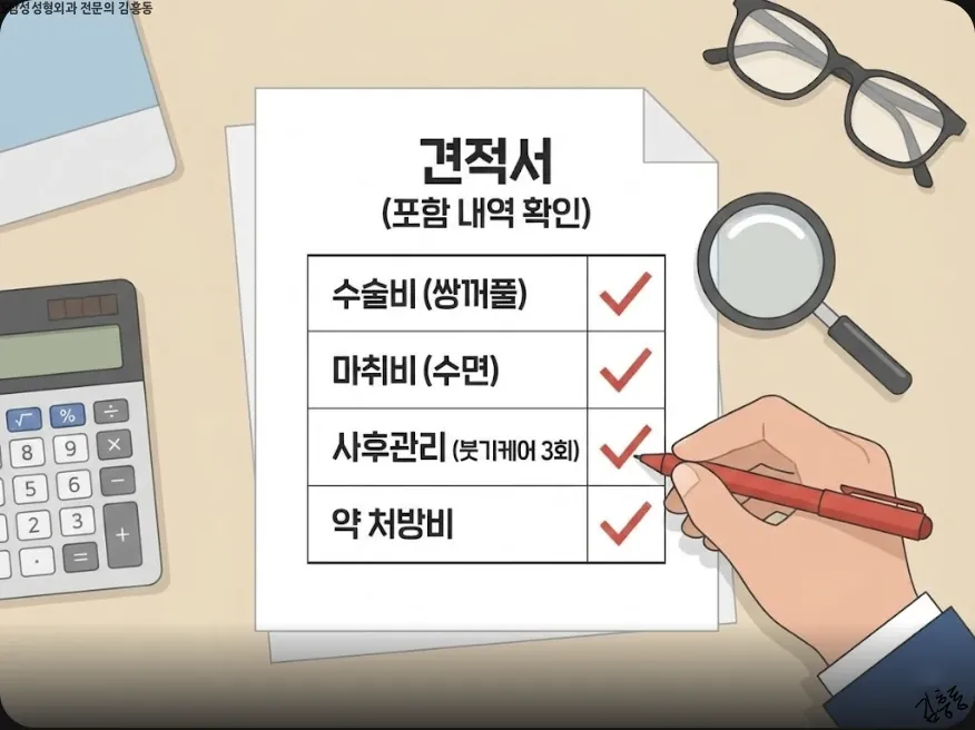 견적서 항목을 하나씩 확인하는 손