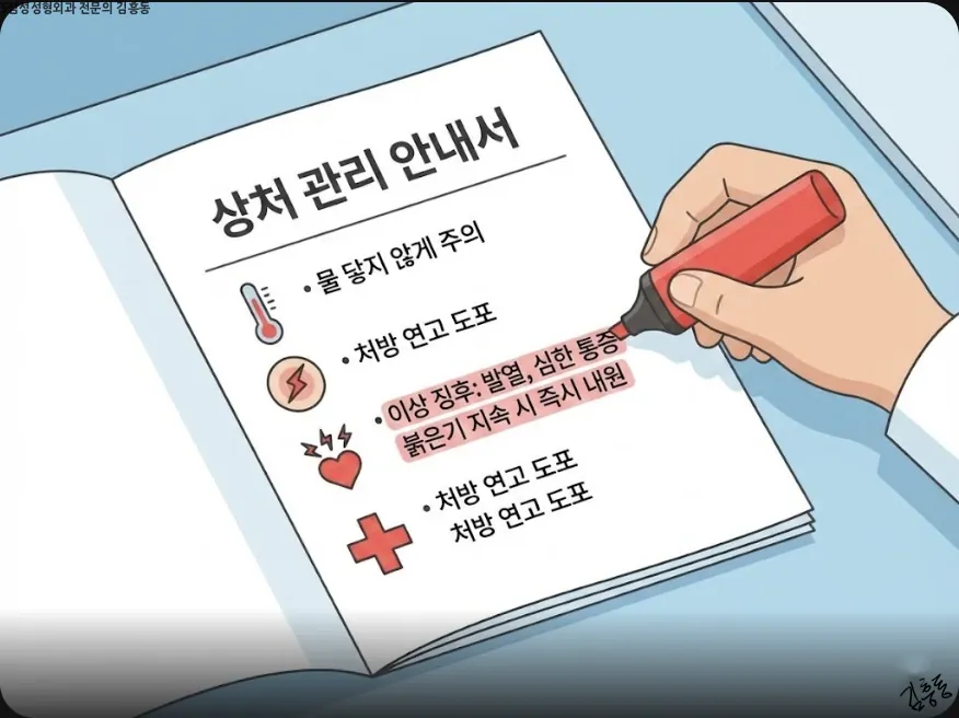 상처 관리 안내서의 핵심 문장 표시
