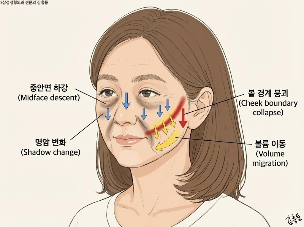 중안면 하강이 만드는 명암과 볼 경계 변화 요약
