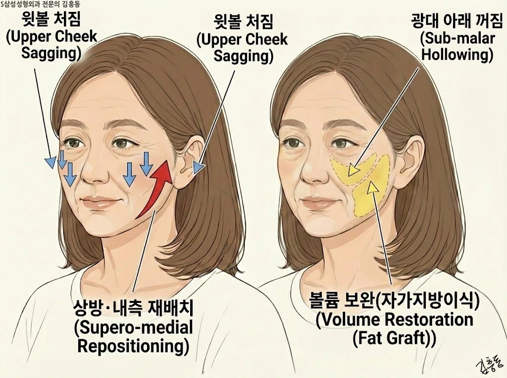 중안면 처짐 유형별 접근 방향 예시