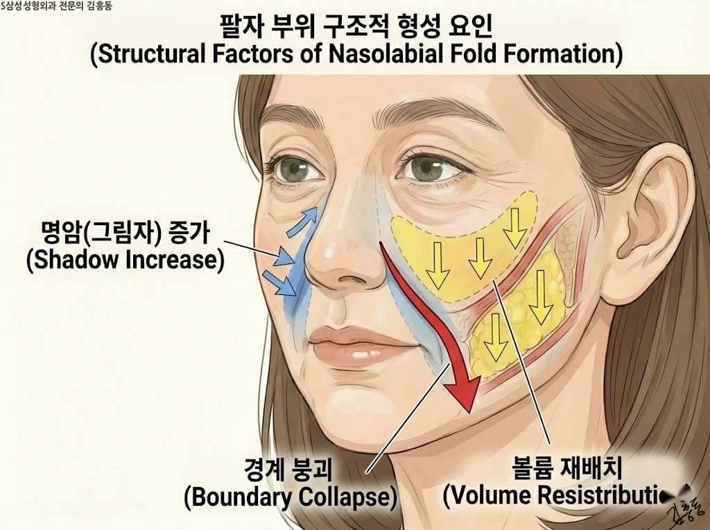 팔자 부위 라인이 구조적으로 형성되는 요인 요약