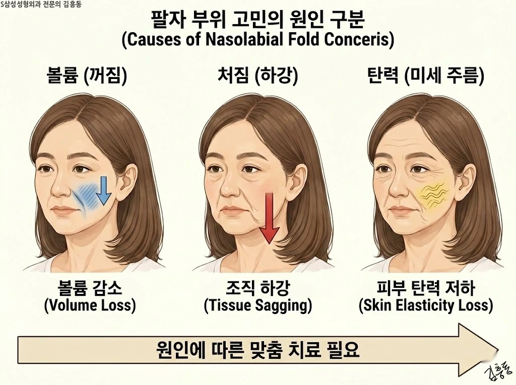 팔자 부위 고민의 원인 구분(볼륨·처짐·탄력)