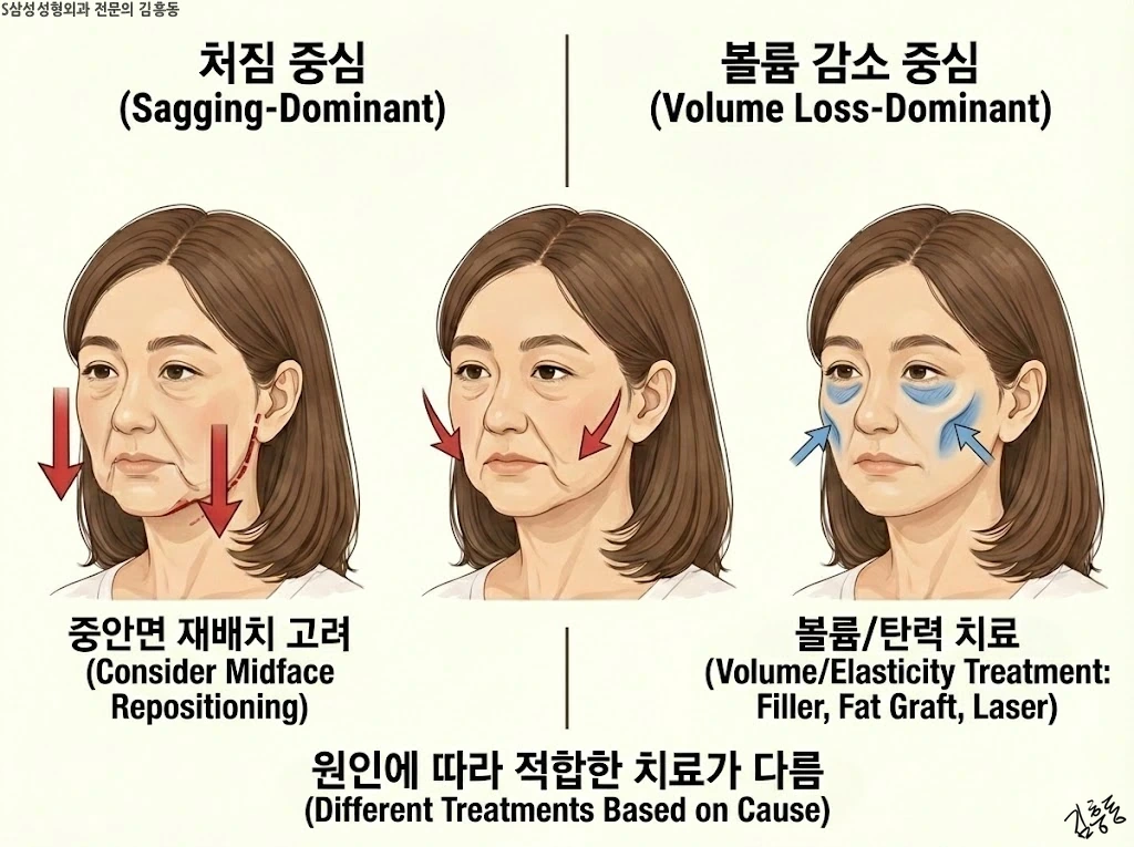 처짐 중심 vs 볼륨 감소 중심 비교