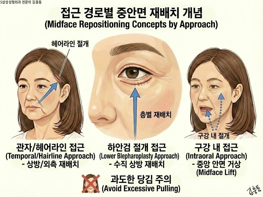 접근 경로별 중안면 재배치 개념