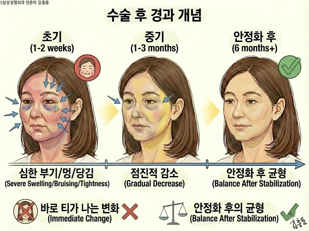 수술 후 부기·멍·당김감의 시간 경과 개념