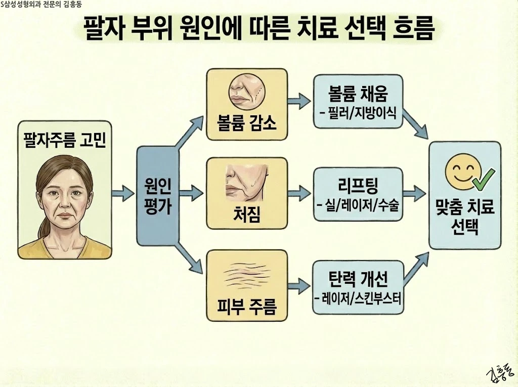 팔자 부위 원인에 따른 치료 선택 흐름