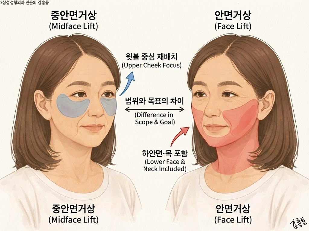 중안면과 하안면·목 범위 비교