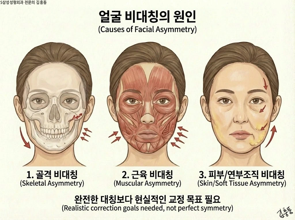 얼굴 비대칭의 원인(골격·근육·피부) 정리