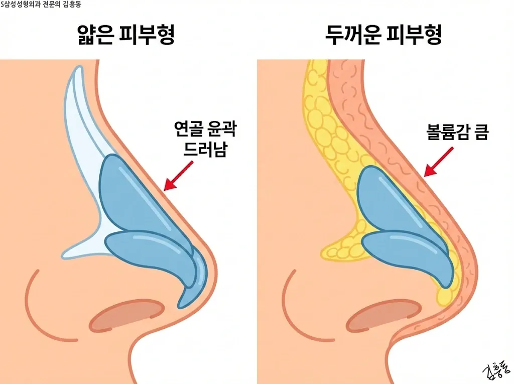 코 피부 두께에 따른 특징 비교
