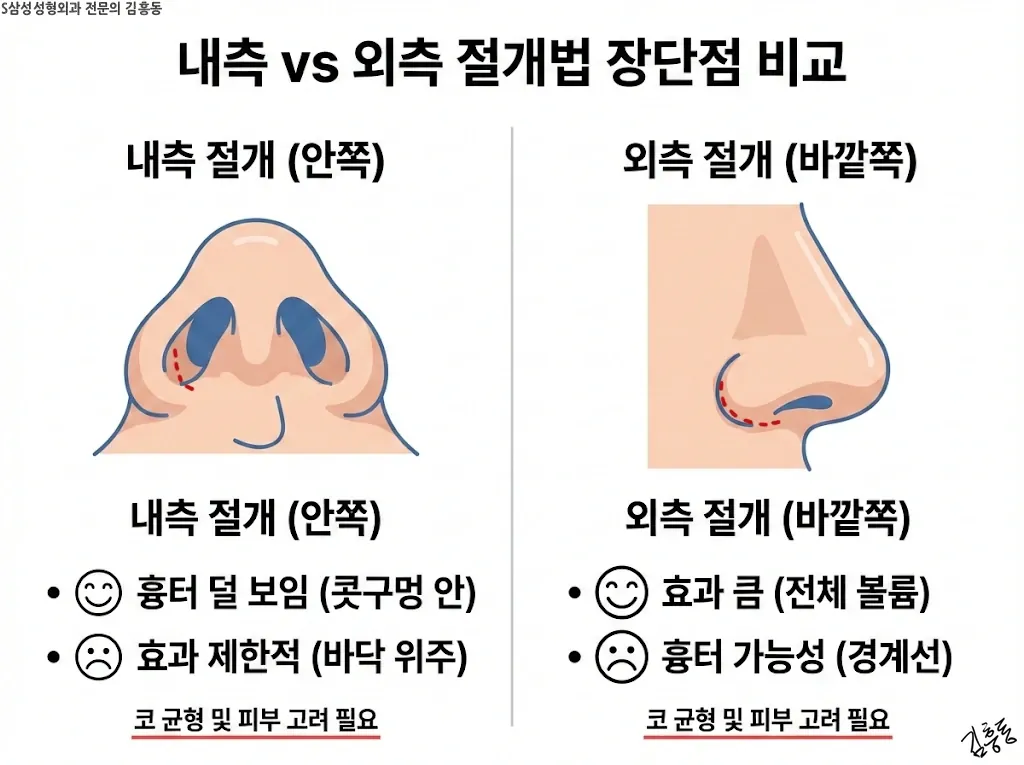 내측 및 외측 절개법의 장단점 비교
