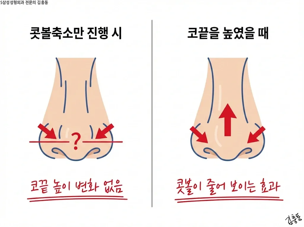 콧볼축소와 코끝 높이의 차이