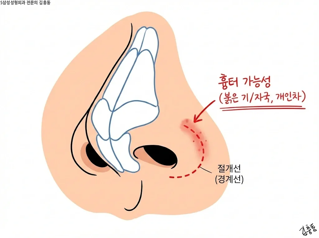 절개선 위치와 흉터 가능성