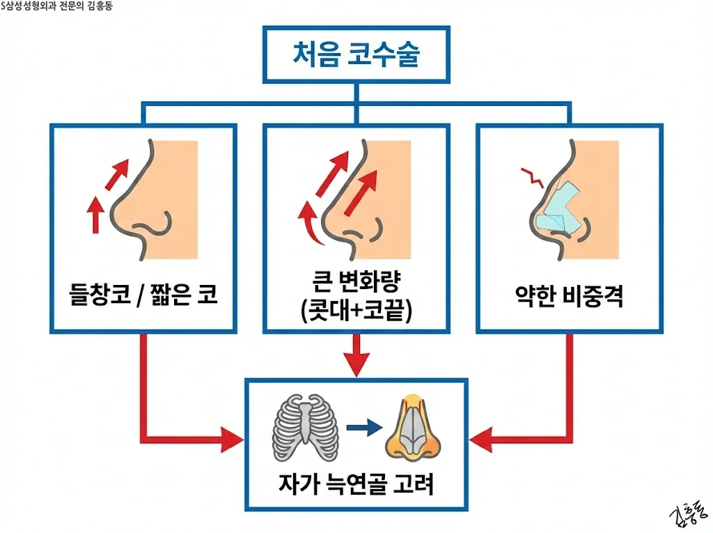 처음 수술에서 자가늑이 논의되는 상황