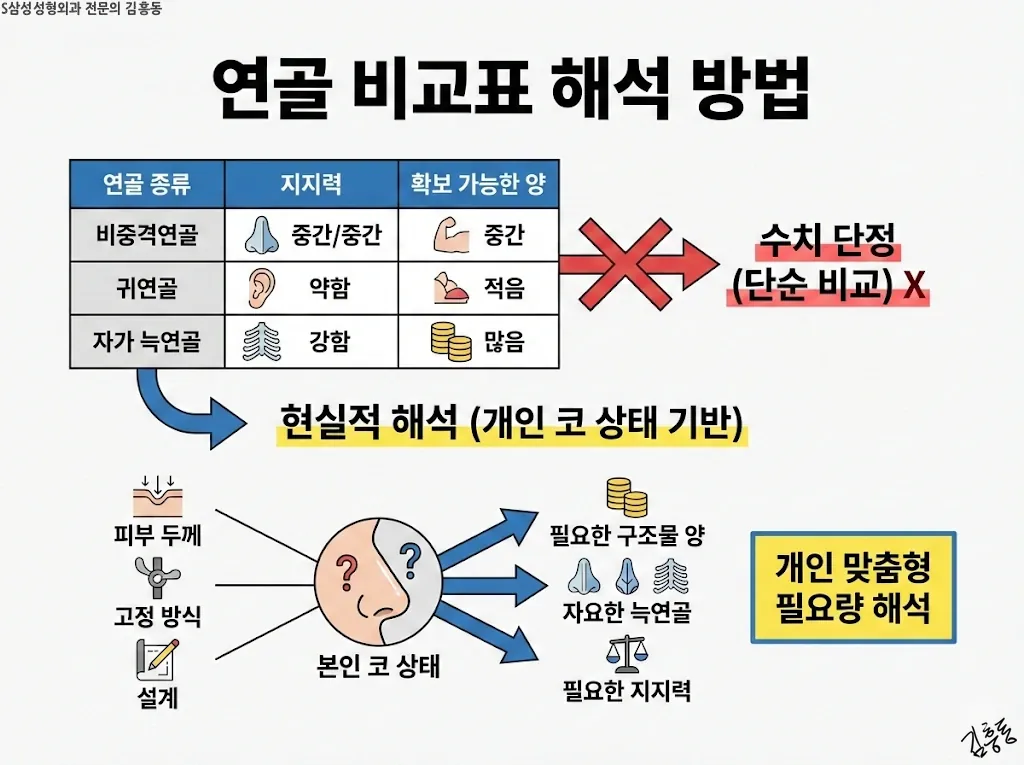 연골 비교표 해석 방법
