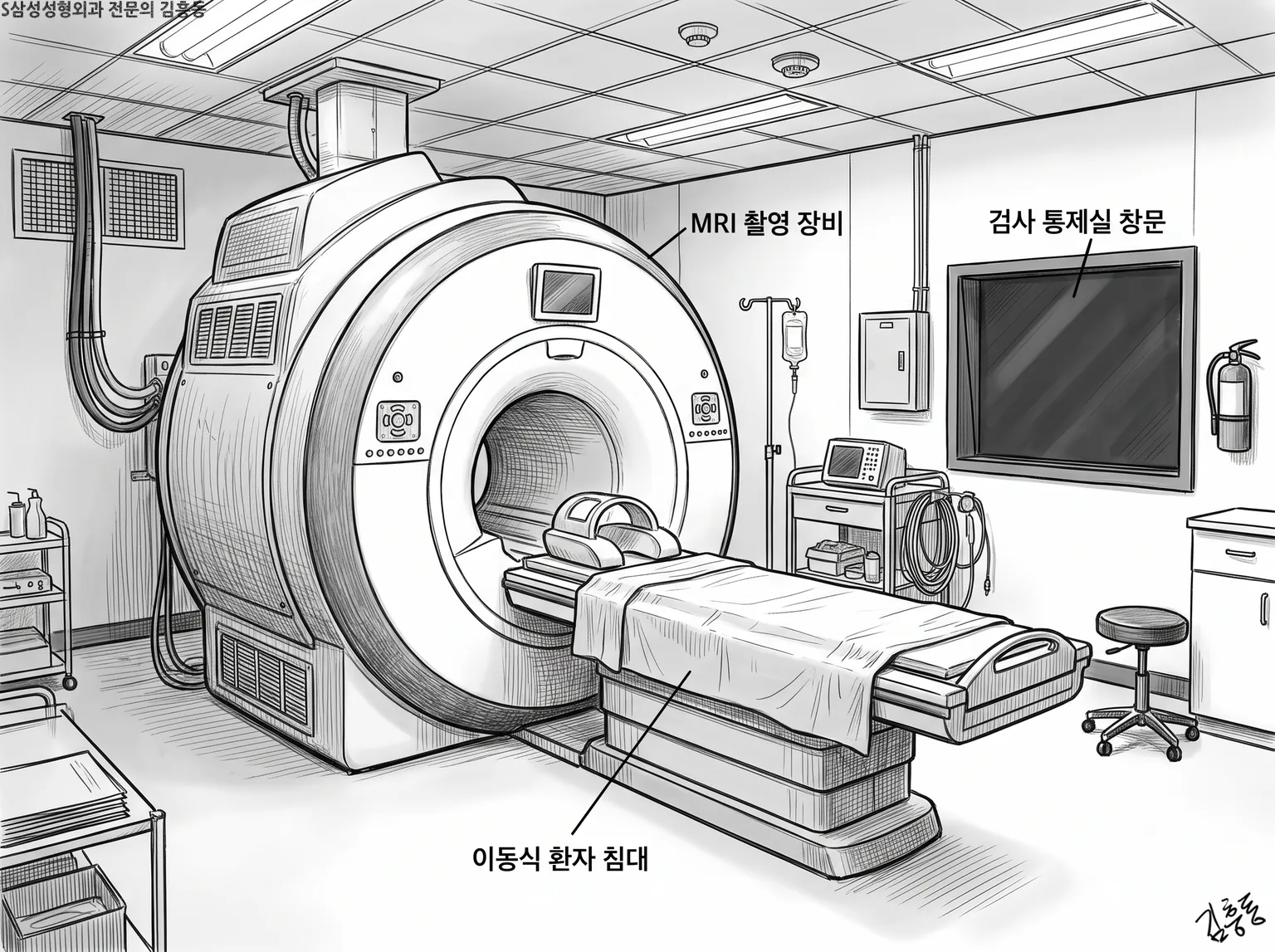 MRI 촬영 장비가 놓인 조용한 검사실