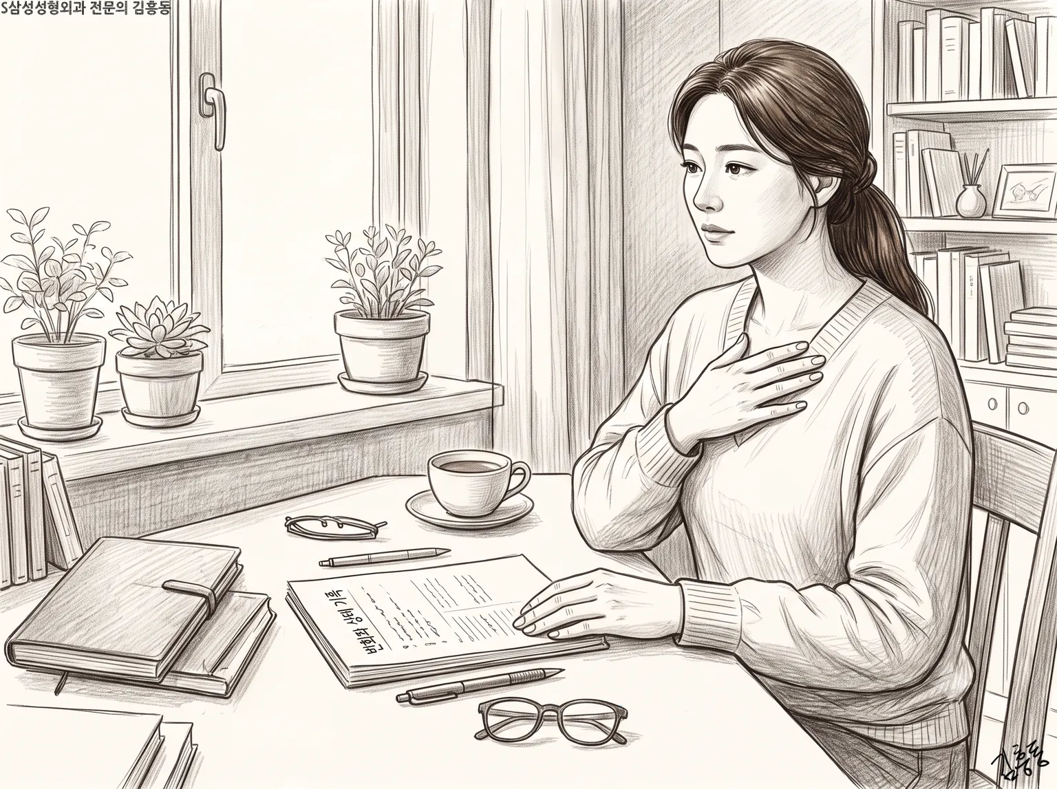 이 글 전체 본문을 요약한 마무리 장면, 진료 장면 없이, 글자 없이