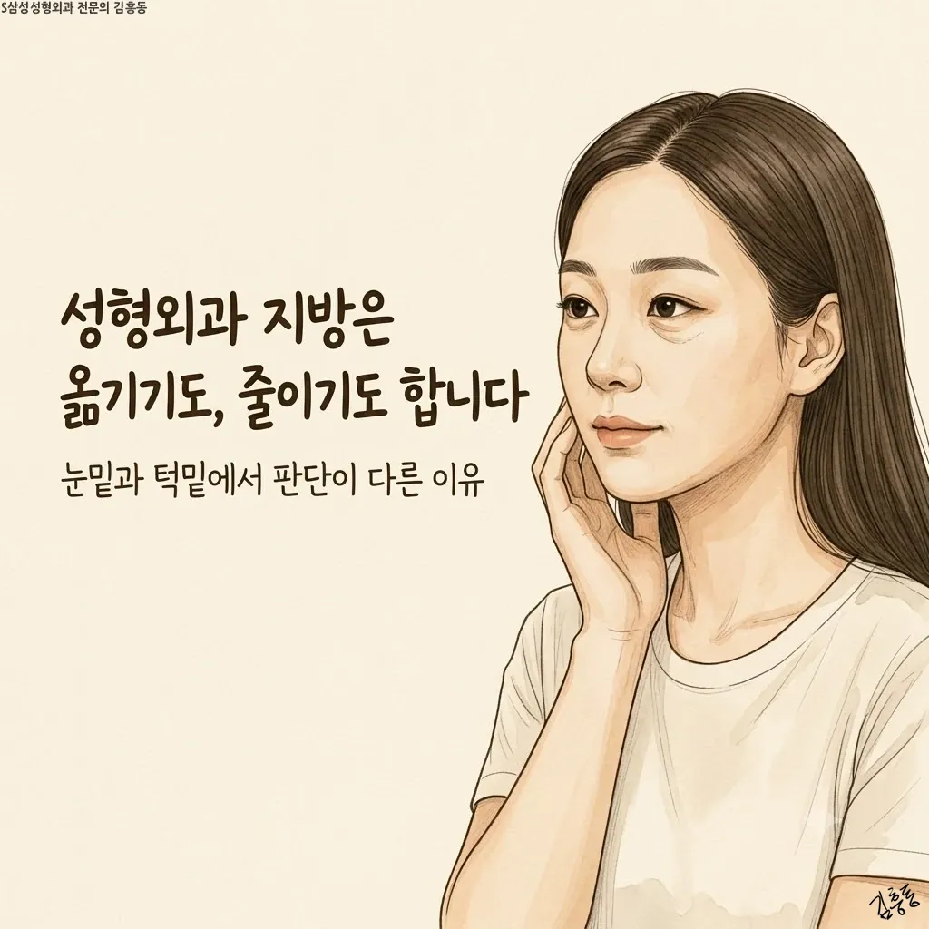 대구성형외과에서 눈밑 돌출과 턱밑 부피를 비교하는 얼굴 정면·측면