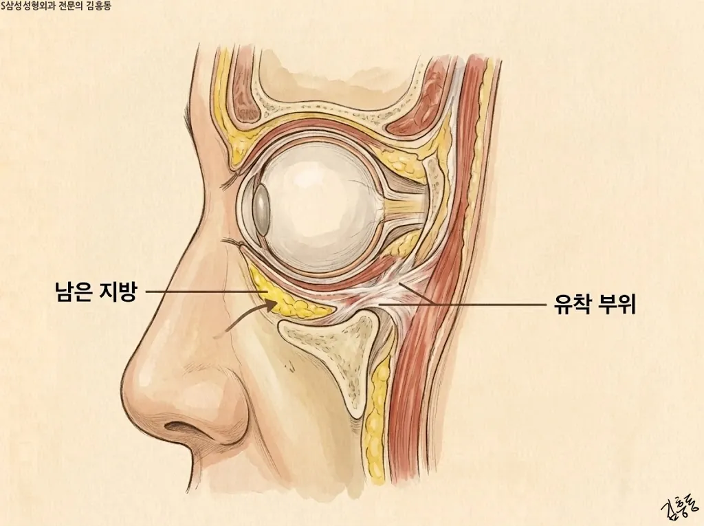 이전 지방수술 뒤 남은 조직과 유착층을 확인하는 단면